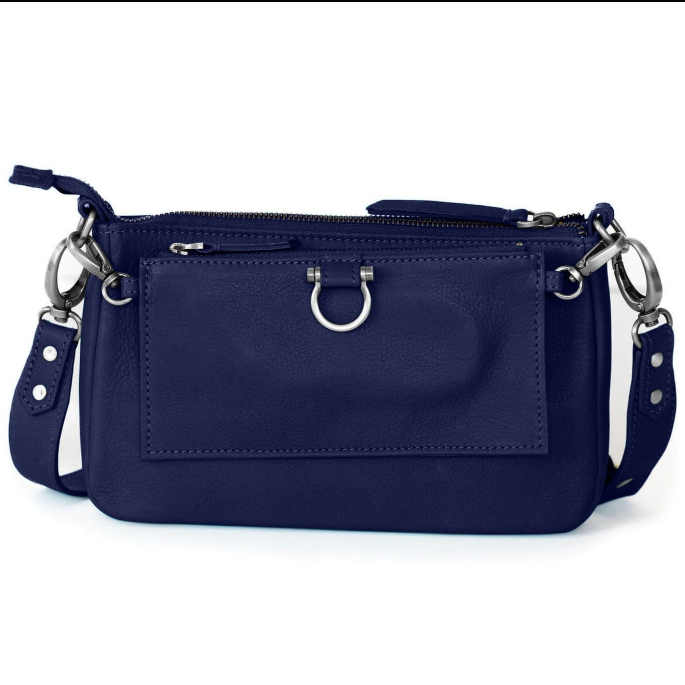AE Crossbody Wristlet Wallet - Silver Navy Raw Leather | Sapahn.