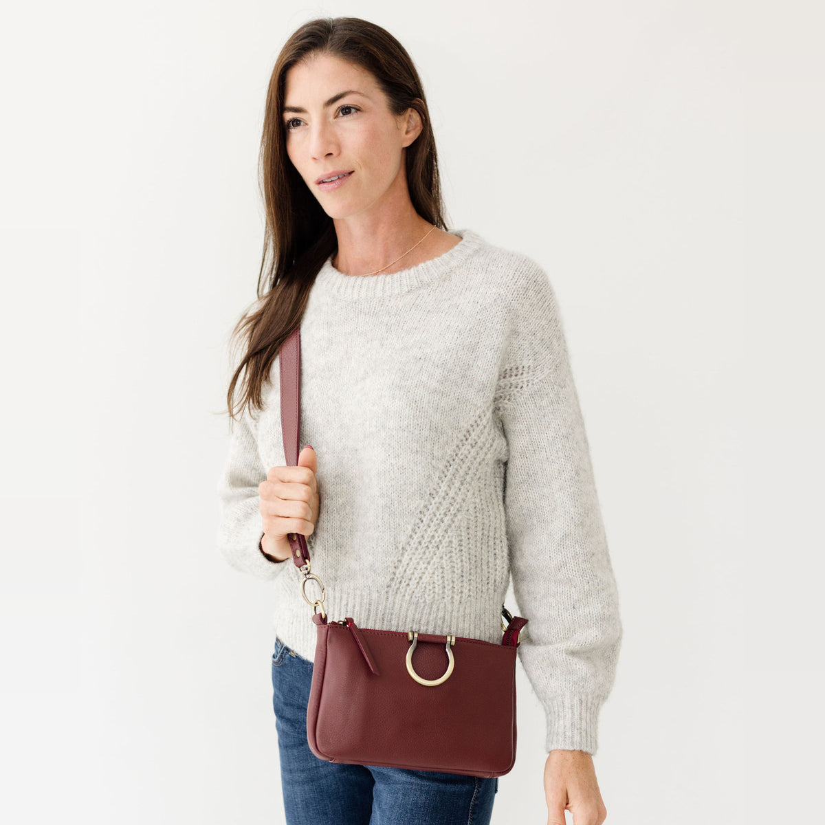 Sapahn Ada Crossbody in Burgundy Oil Leather #Color_Burgundy Oil Leather