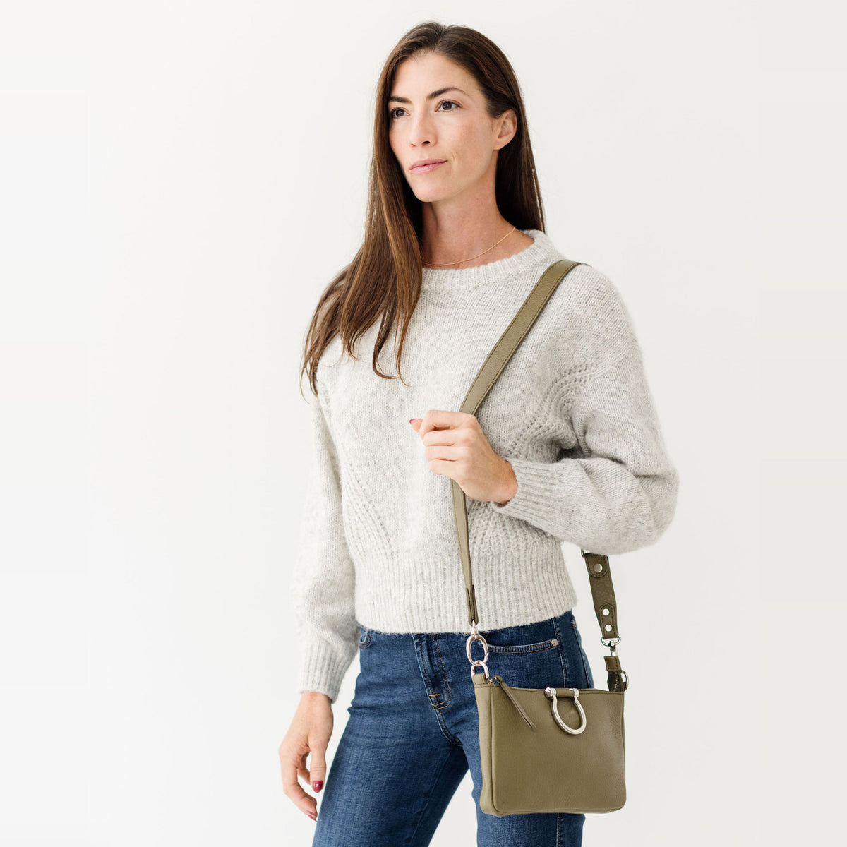Sapahn Ada Crossbody in Silver Olive Oil Leather #Color_Silver Olive Oil Leather
