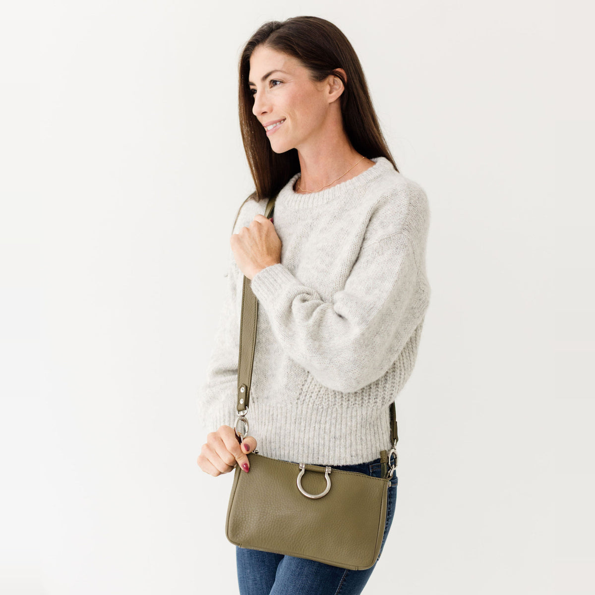 Sapahn Ada Crossbody in Silver Olive Oil Leather #Color_Silver Olive Oil Leather