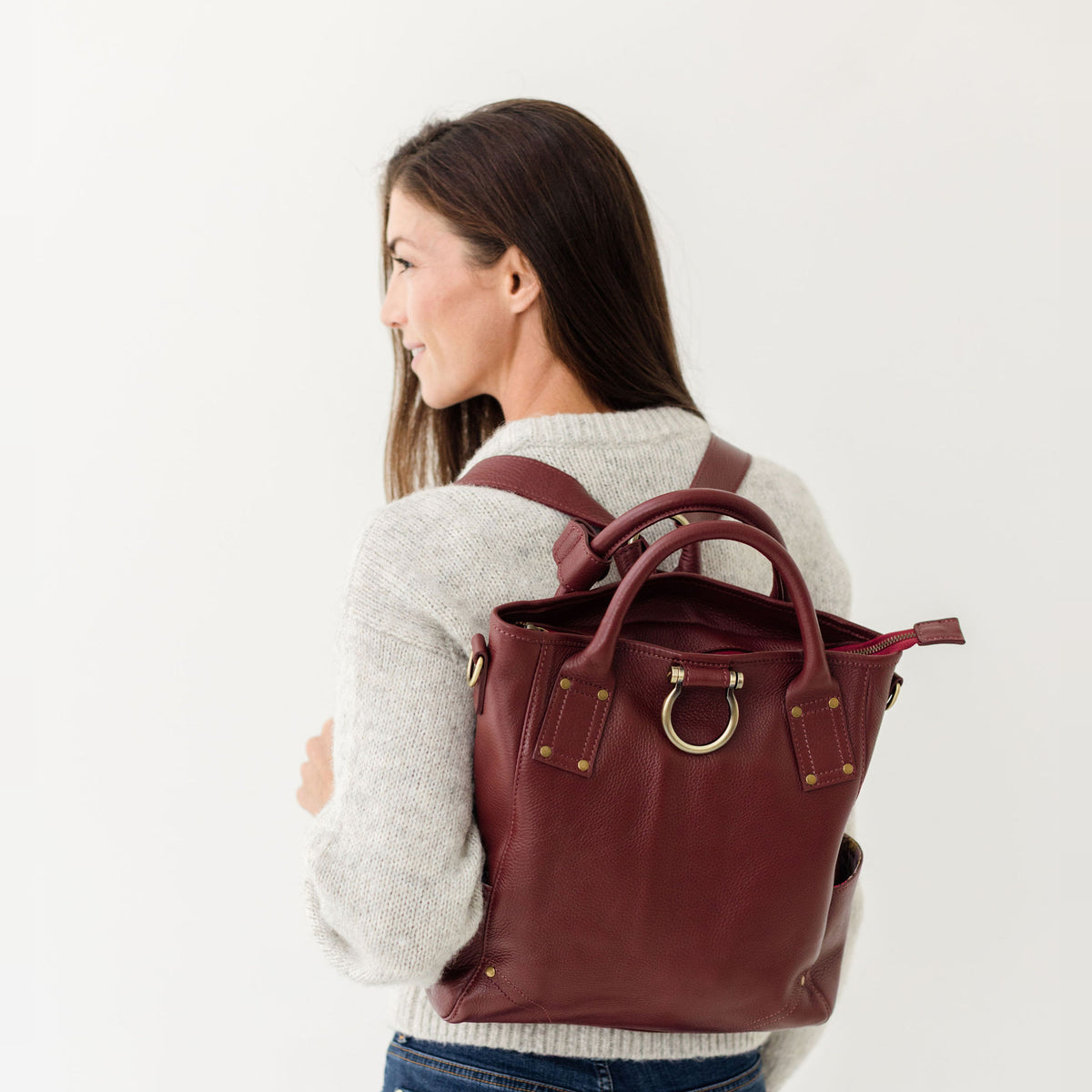 Sapahn Chloe Convertible Backpack and Crossbody Bag in Burgundy Oil Leather #Color_Burgundy Oil Leather