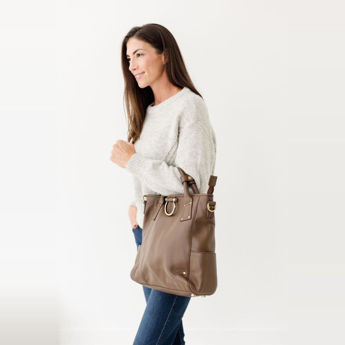 Sapahn Chloe Convertible Backpack and Crossbody Bag in Toffee Oil Leather #Color_Toffee Oil Leather