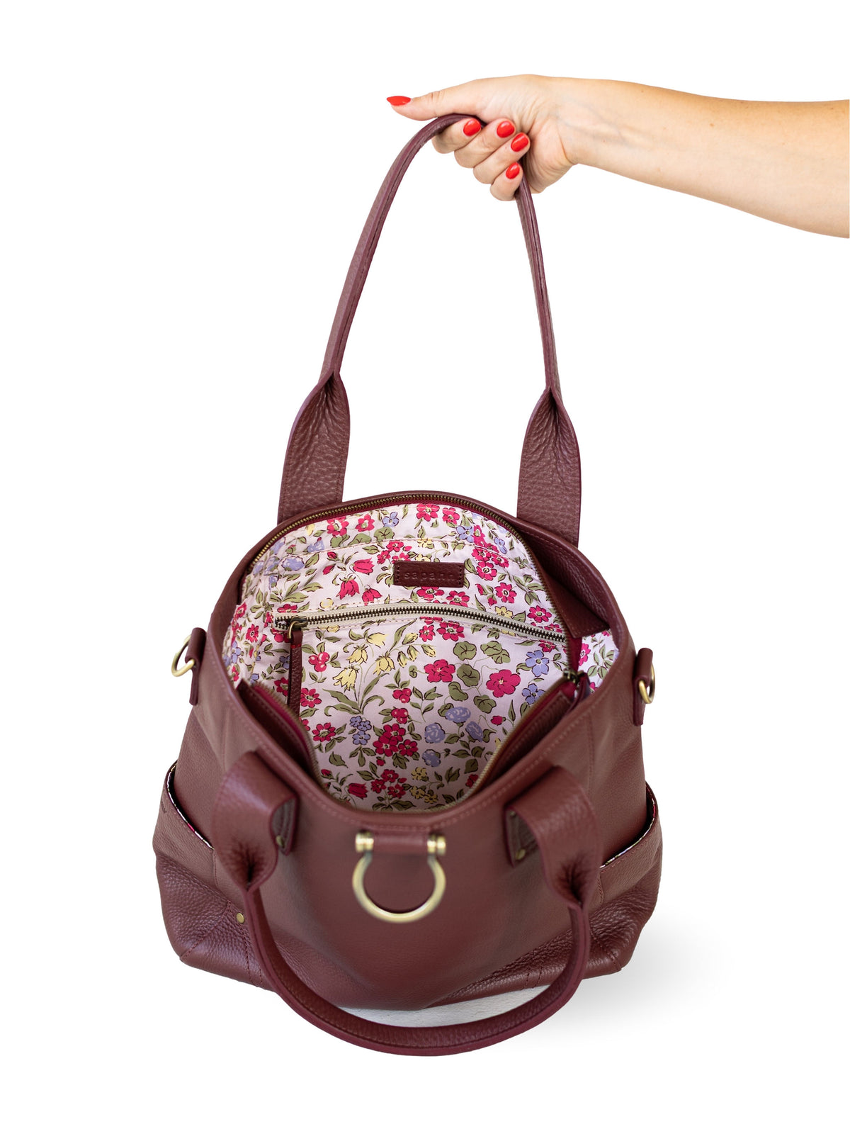 Sapahn Chloe Tote Bag in Burgundy Oil Leather #Color_Burgundy Oil Leather