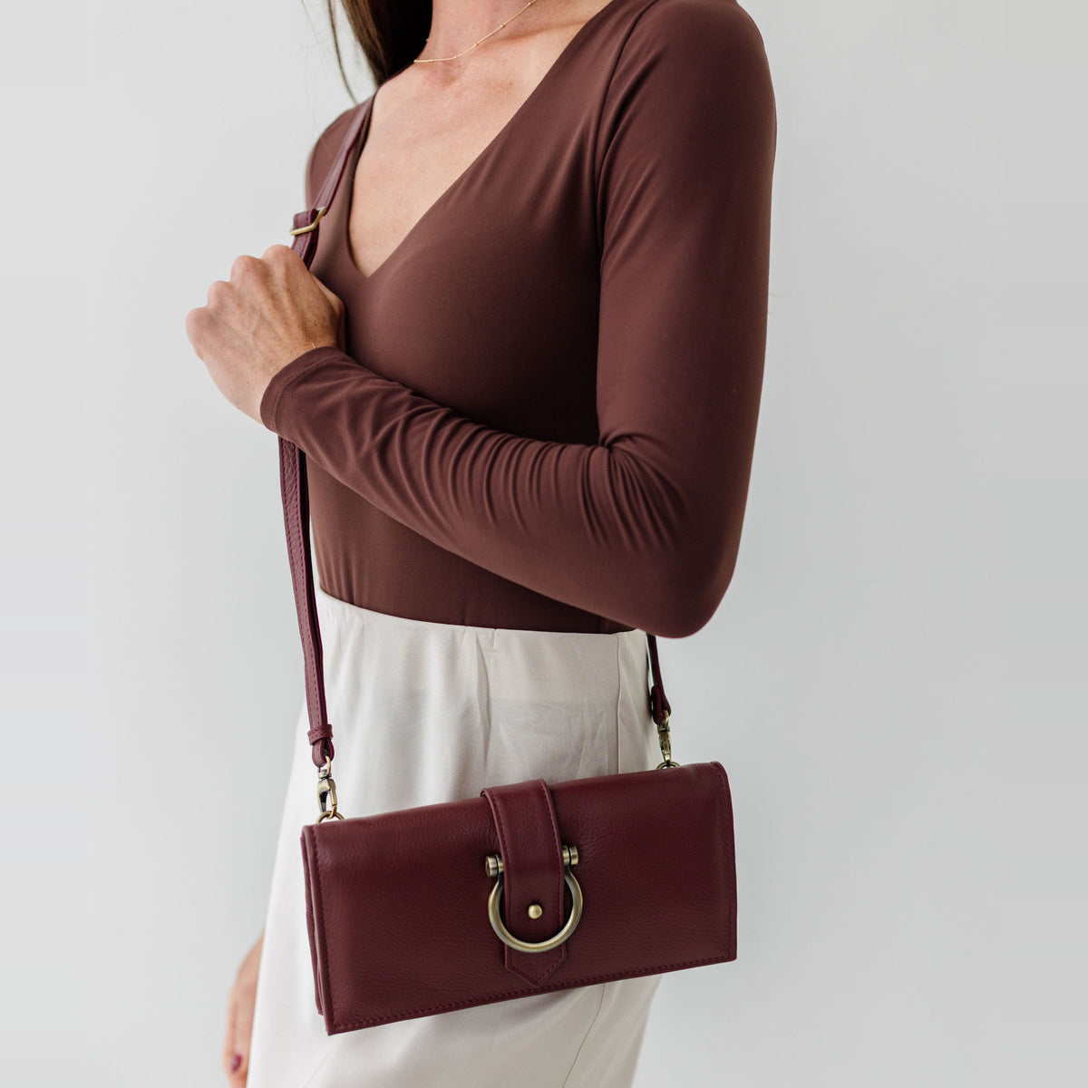Sapahn Ciara Crossbody and Wallet in Burgundy Oil Leather #Color_Burgundy Oil Leather