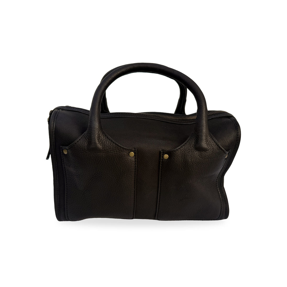 Sapahn Dawn Bowler Bag in Black Raw Leather #Color_Black Raw Leather