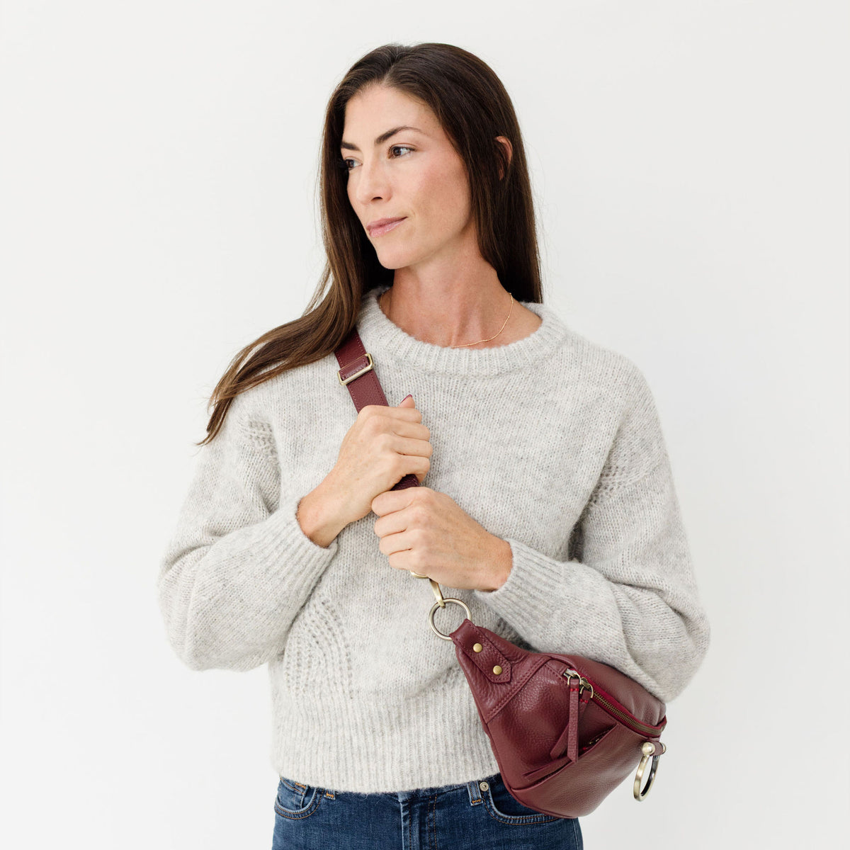 Sapahn Dominique Mini Sling Bag in Burgundy Oil Leather #Color_Burgundy Oil Leather