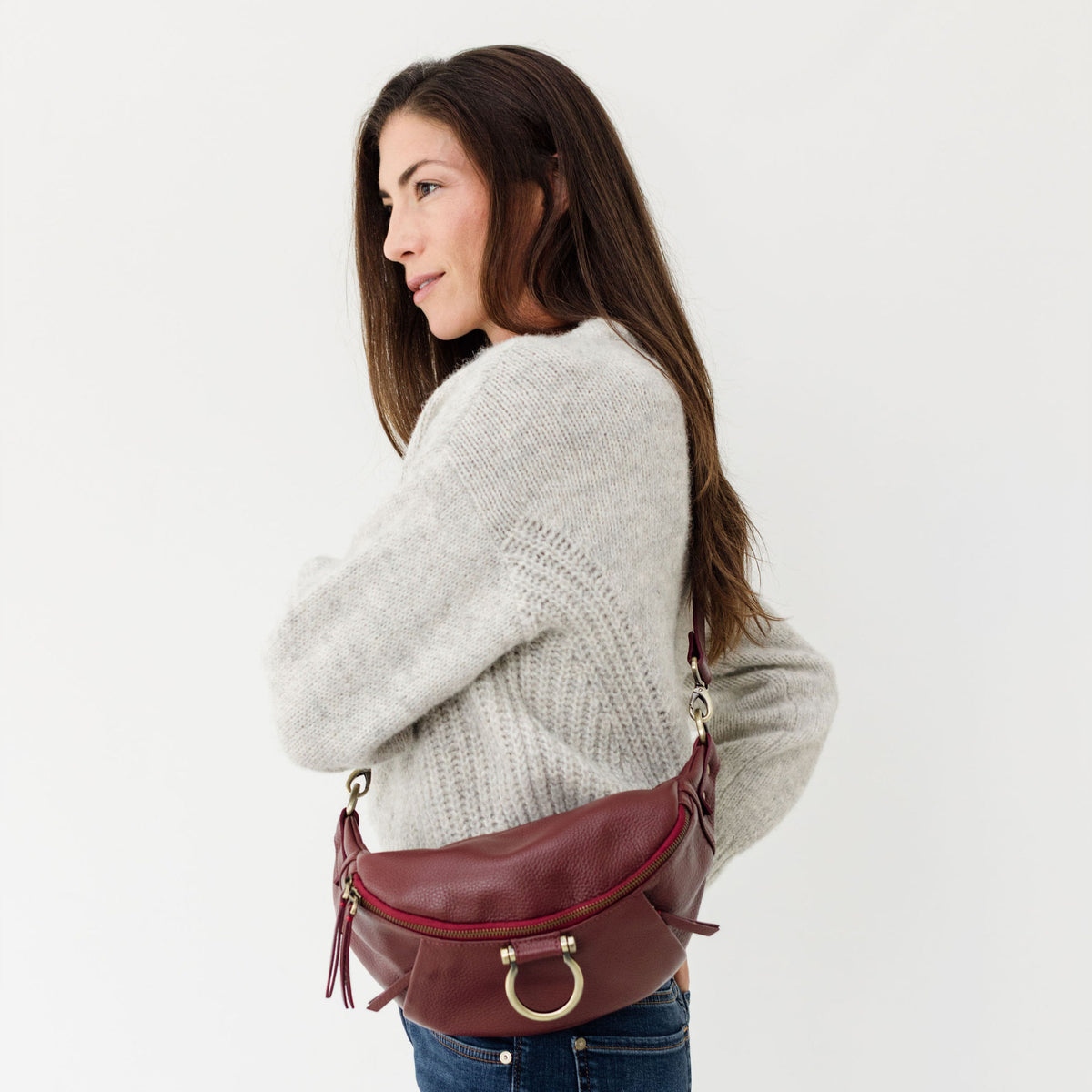 Sapahn Dominique Mini Sling Bag in Burgundy Oil Leather #Color_Burgundy Oil Leather