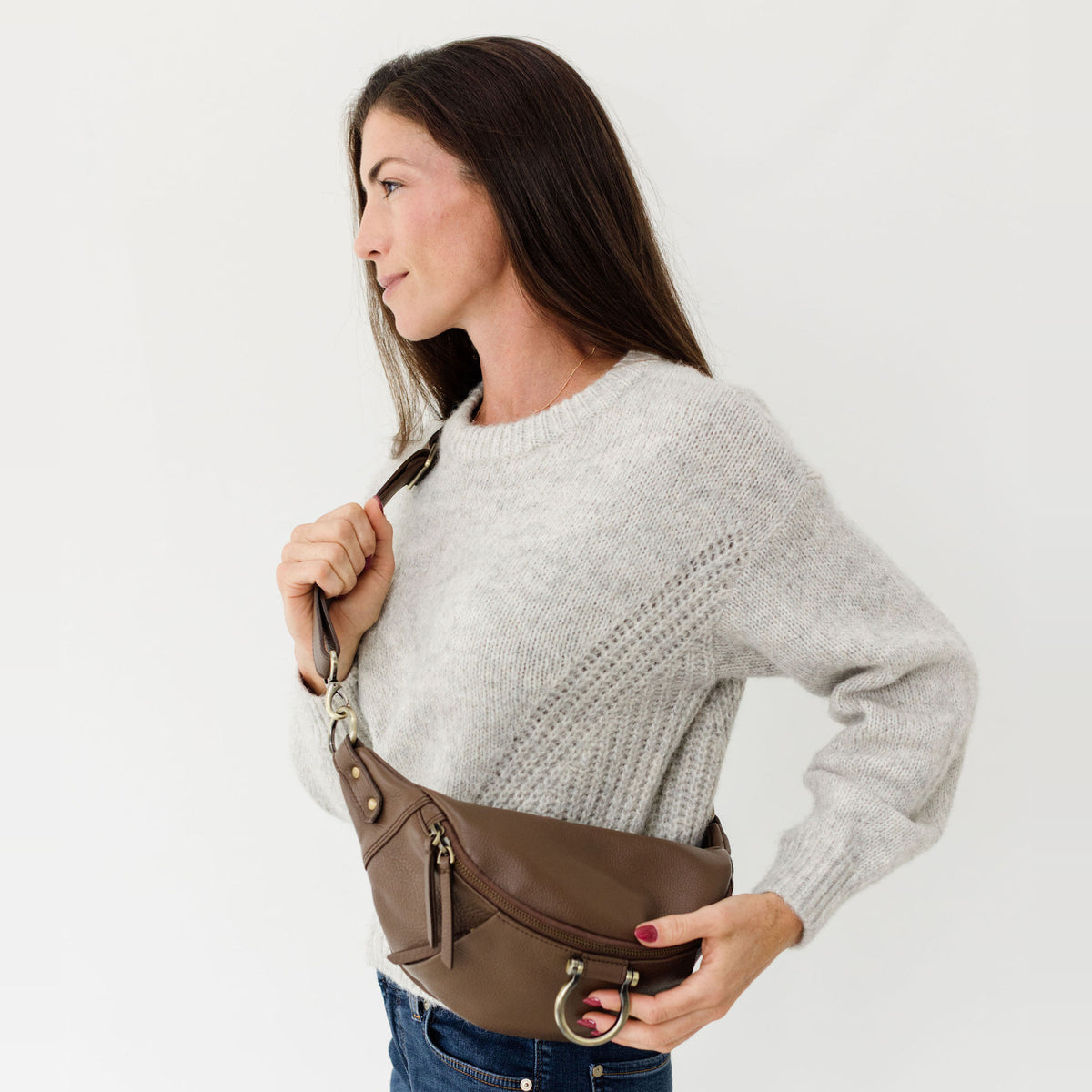 Sapahn Dominique Mini Sling Bag in Toffee Oil Leather #Color_Toffee Oil Leather