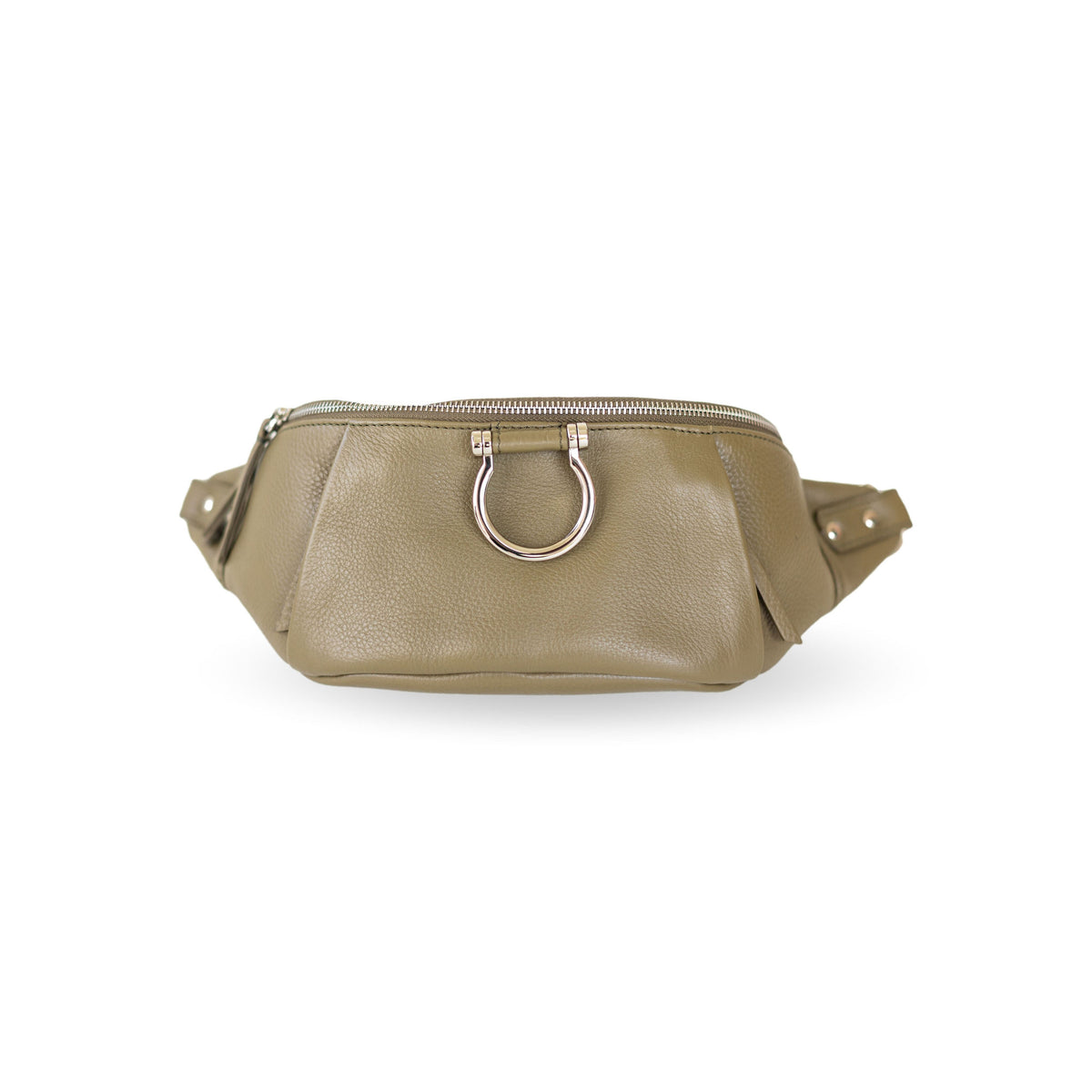 Sapahn Dominique Mini Sling Bag in Silver Olive Oil Leather #Color_Silver Olive Oil Leather