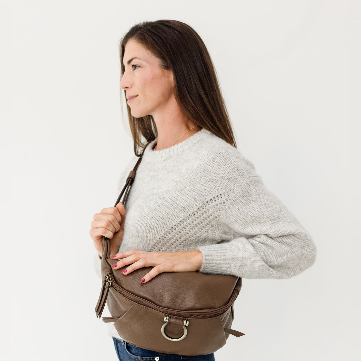 Sapahn Dominique Sling Bag in Toffee Oil Leather #Color_Toffee Oil Leather