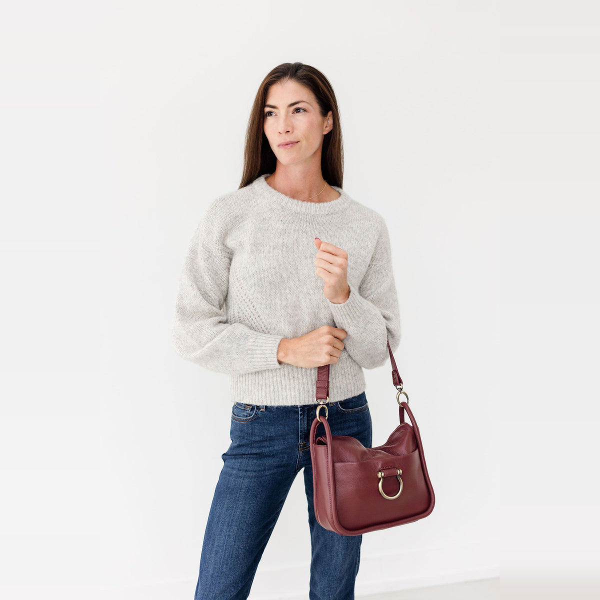 Sapahn Frida Shoulder Bag in Burgundy Oil Leather #Color_Burgundy Oil Leather