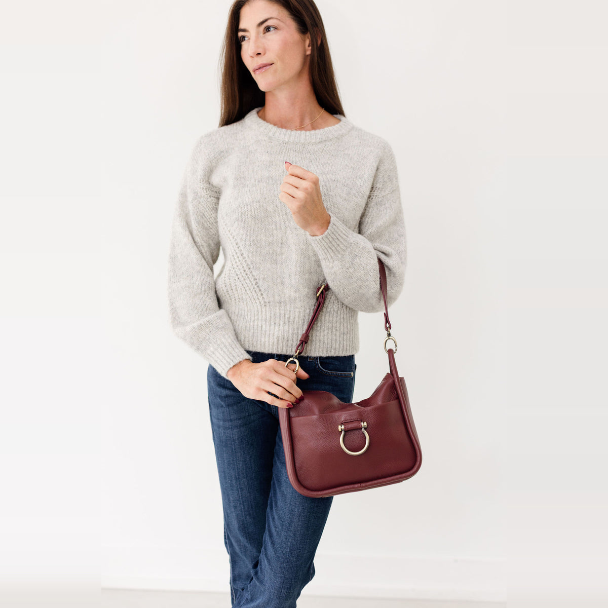 Sapahn Frida Shoulder Bag in Burgundy Oil Leather #Color_Burgundy Oil Leather