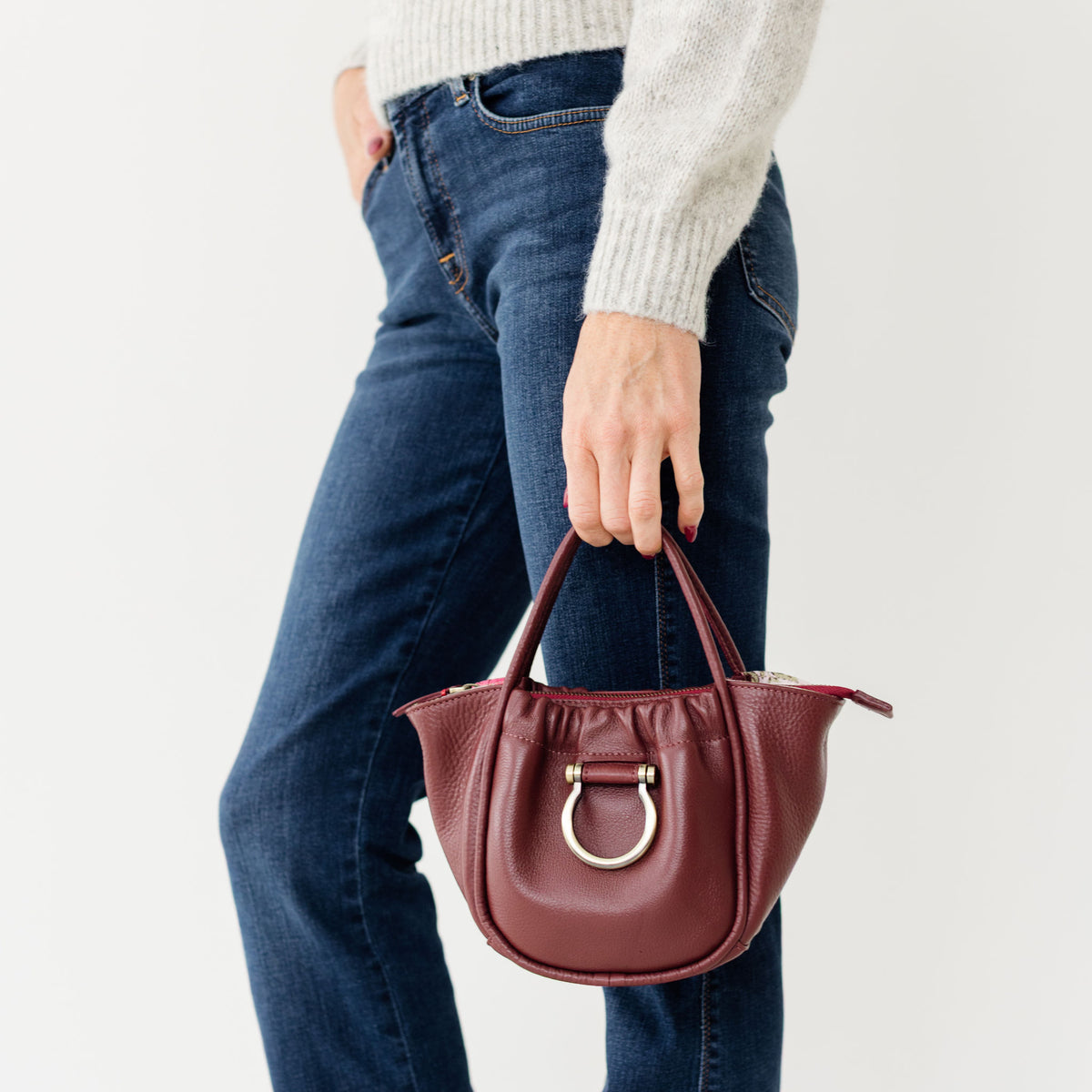 Sapahn Lily Crossbody in Burgundy Oil Leather #Color_Burgundy Oil Leather