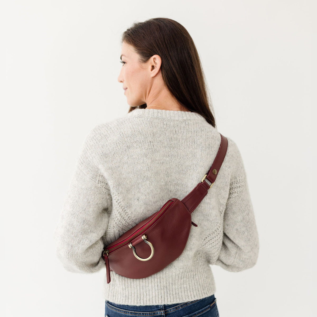 Sapahn Poole Belt Bag in Burgundy Oil Leather #Color_Burgundy Oil Leather