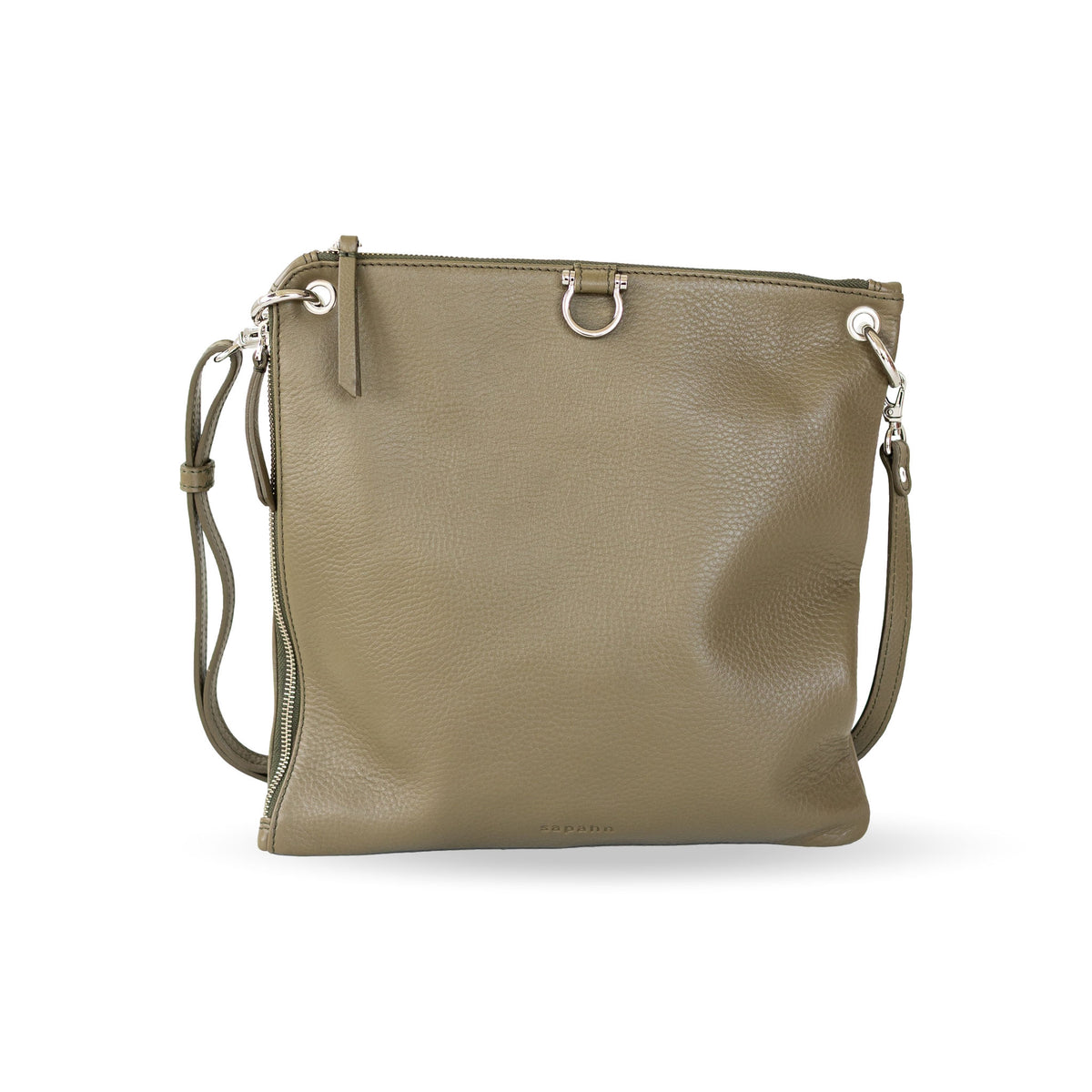 Sapahn Rin Crossbody in Silver Olive Oil Leather #Color_Silver Olive Oil Leather