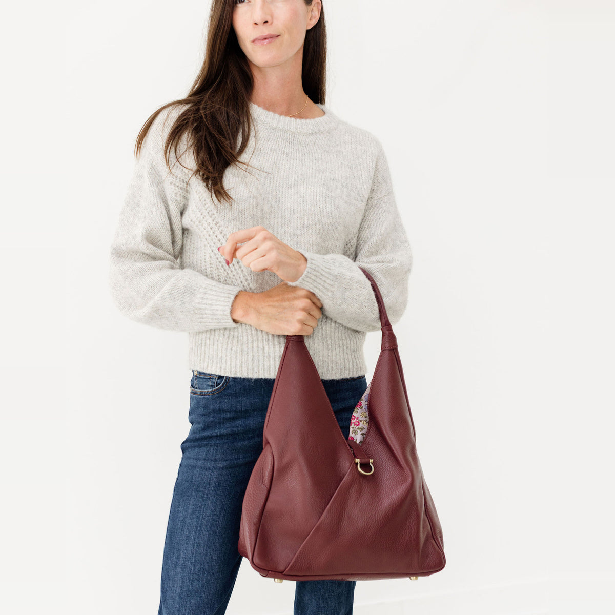 Sapahn Sasha Shoulder Bag in Burgundy Oil Leather #Color_Burgundy Oil Leather