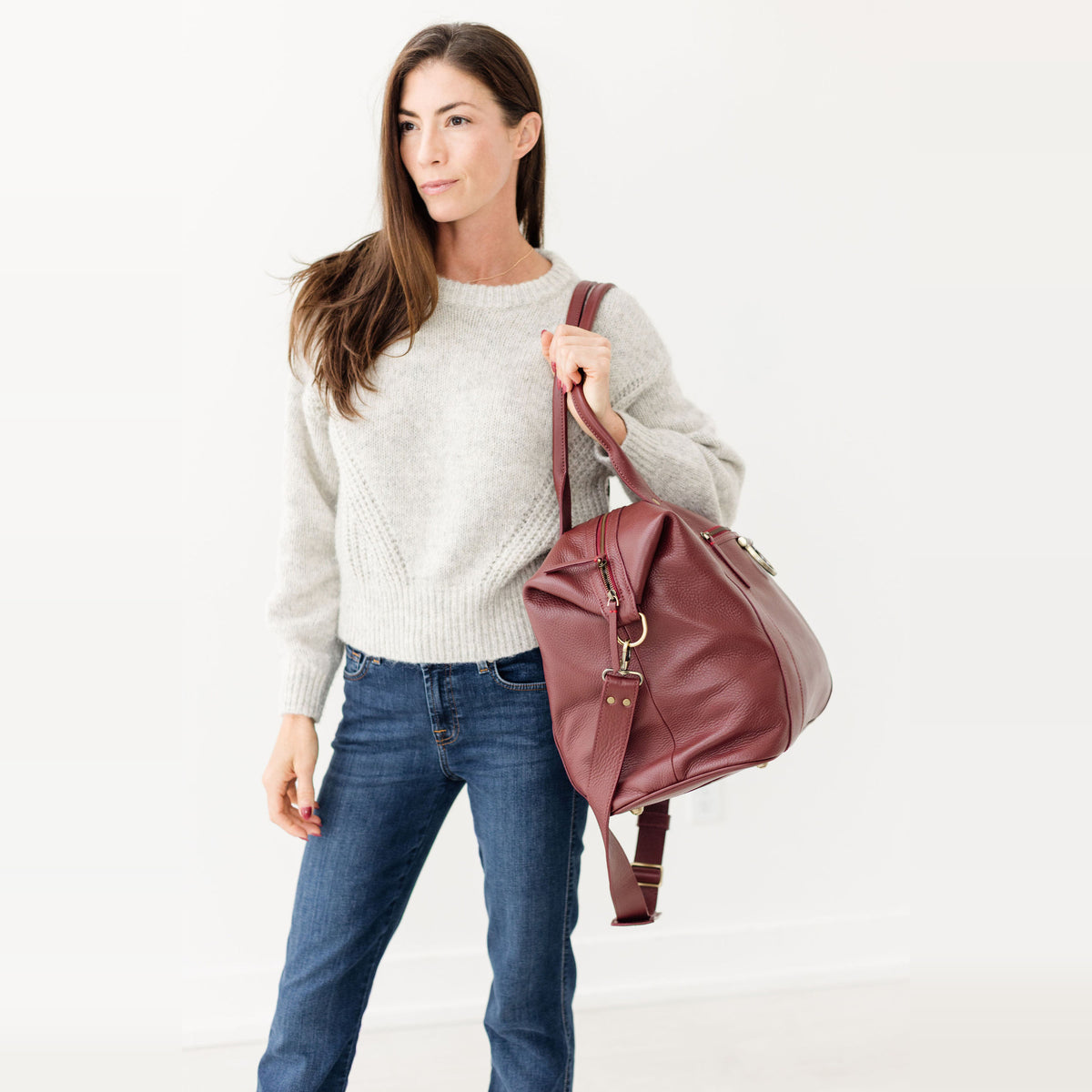 Sapahn So Honey Weekender in Burgundy Oil Leather #Color_Burgundy Oil Leather