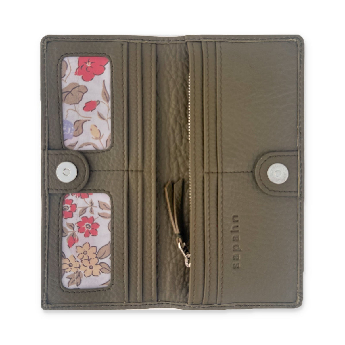 Sapahn Warren Wallet in Silver Olive Oil Leather #Color_Silver Olive Oil Leather
