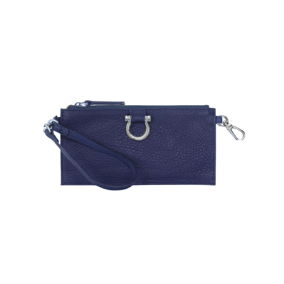 Evelyn Wristlet Wallet - Silver Navy Raw Leather | Sapahn.