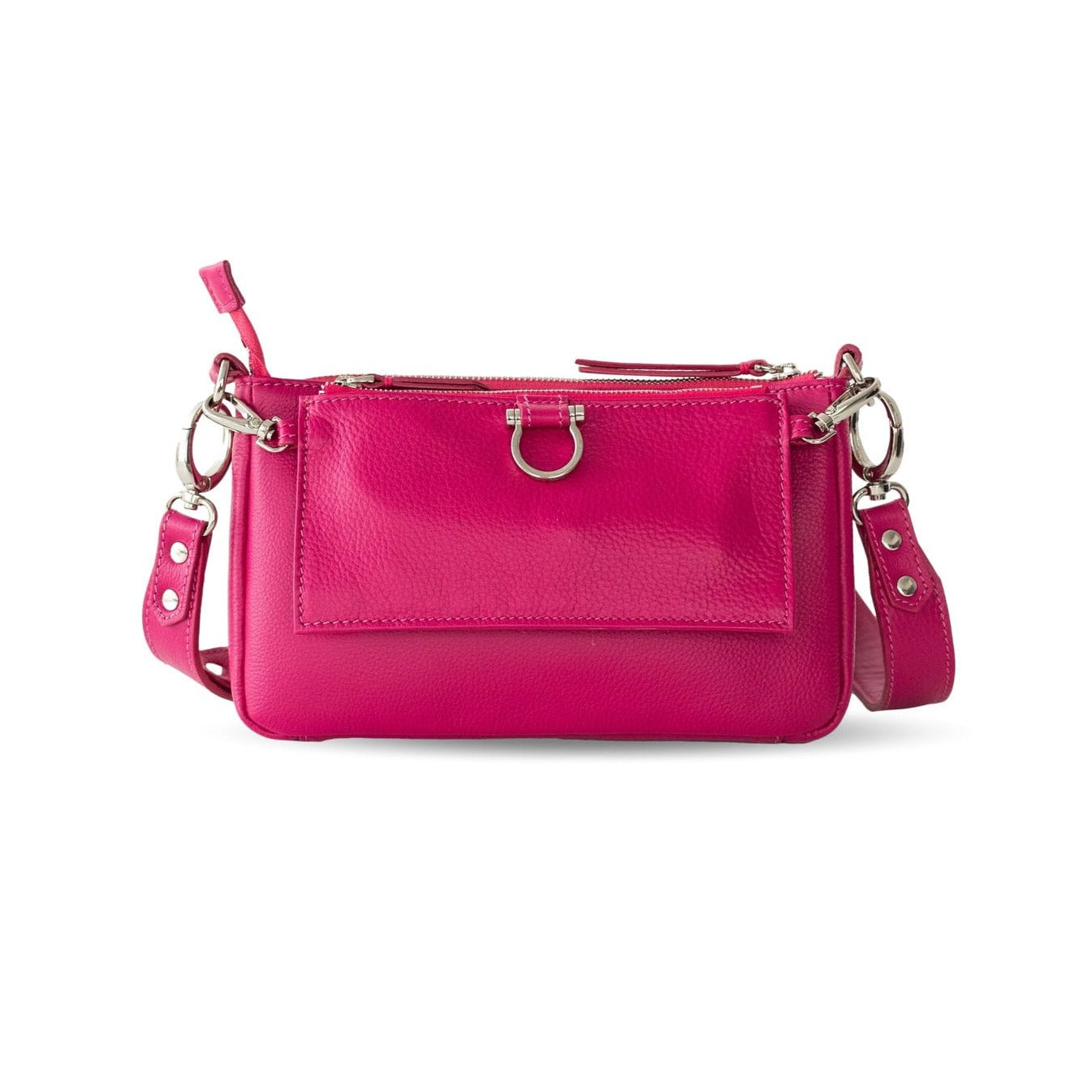 AE Crossbody Wristlet Wallet - Silver Fuchsia Oil Leather | Sapahn.