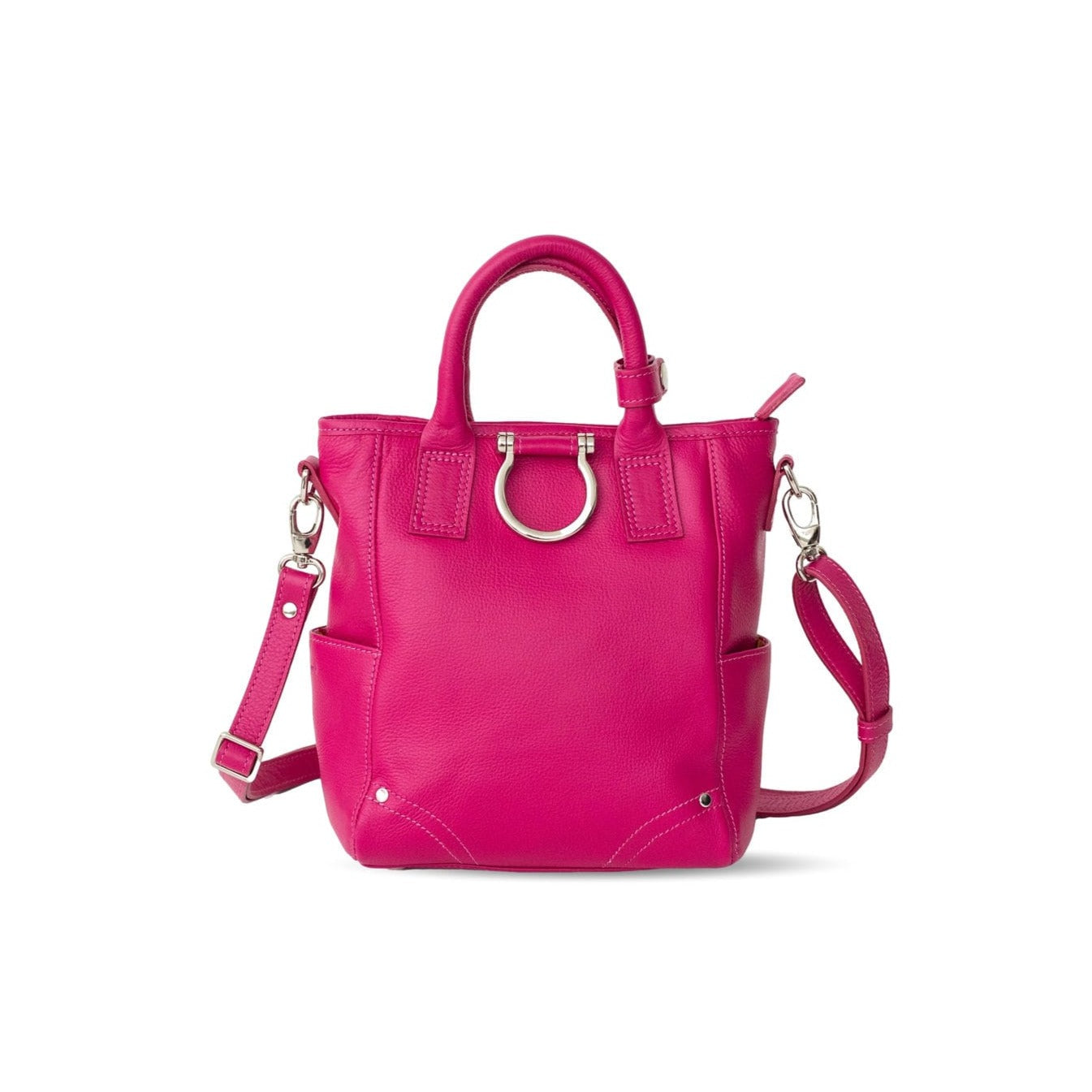 Chloe Mini Convertible Backpack and Crossbody - Silver Fuchsia Oil Leather | Sapahn.
