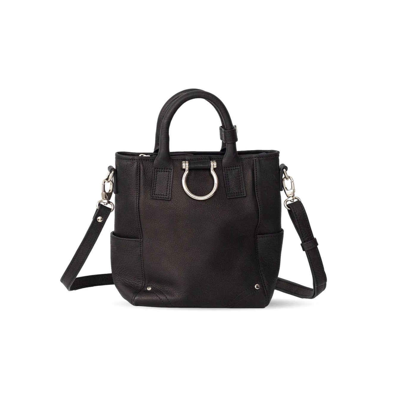 Chloe Mini Convertible Backpack and Crossbody - Silver Black Raw Leather | Sapahn.