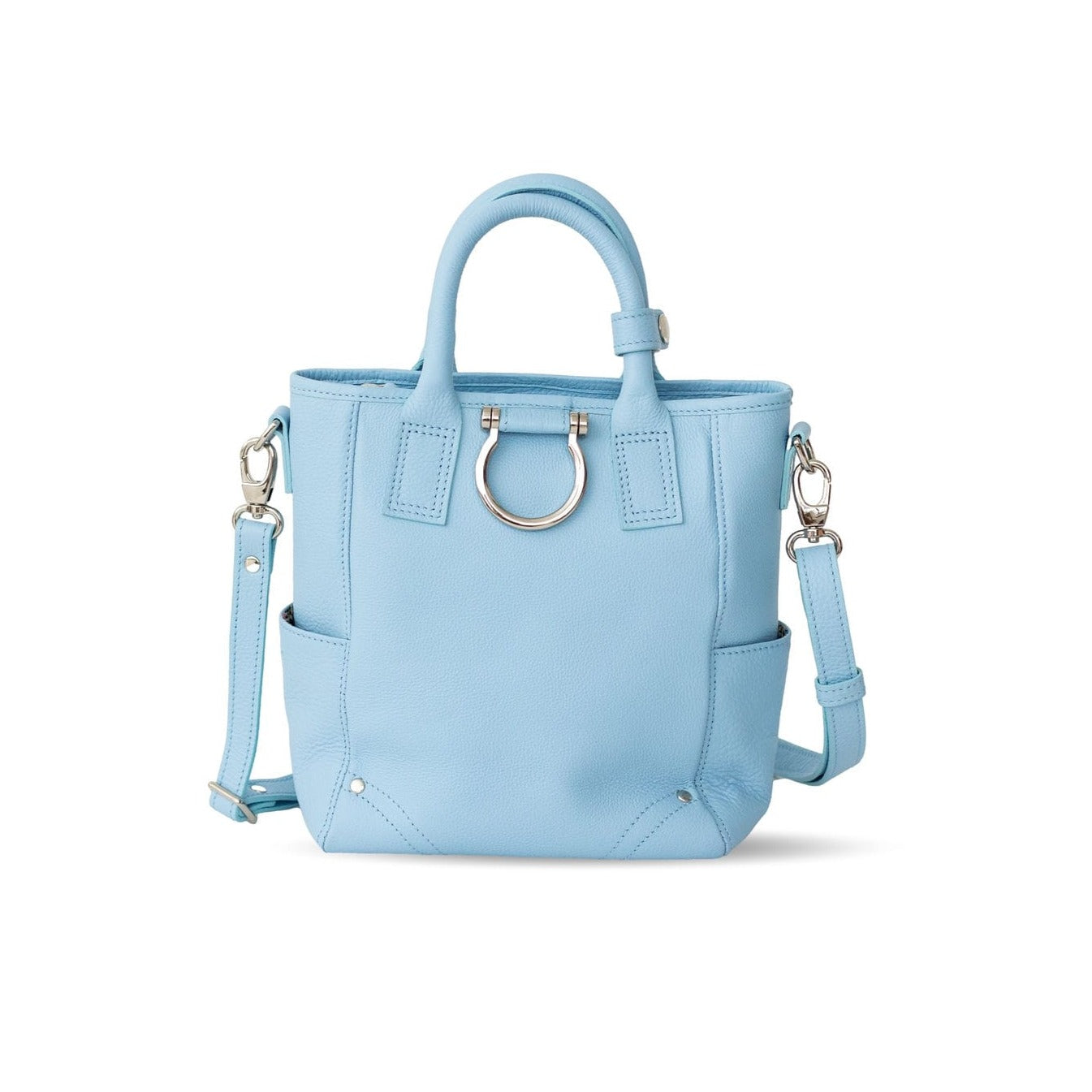 Chloe Mini Convertible Backpack and Crossbody - Silver Sky Blue Oil Leather | Sapahn.