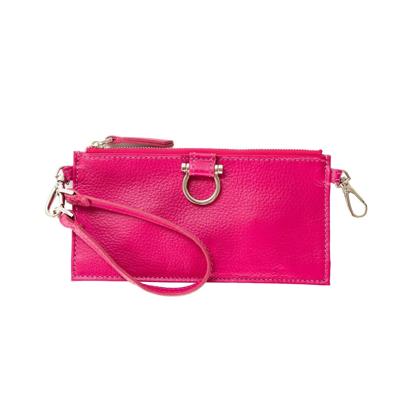 Evelyn Wristlet Wallet - Silver Fuchsia Oil Leather | Sapahn.