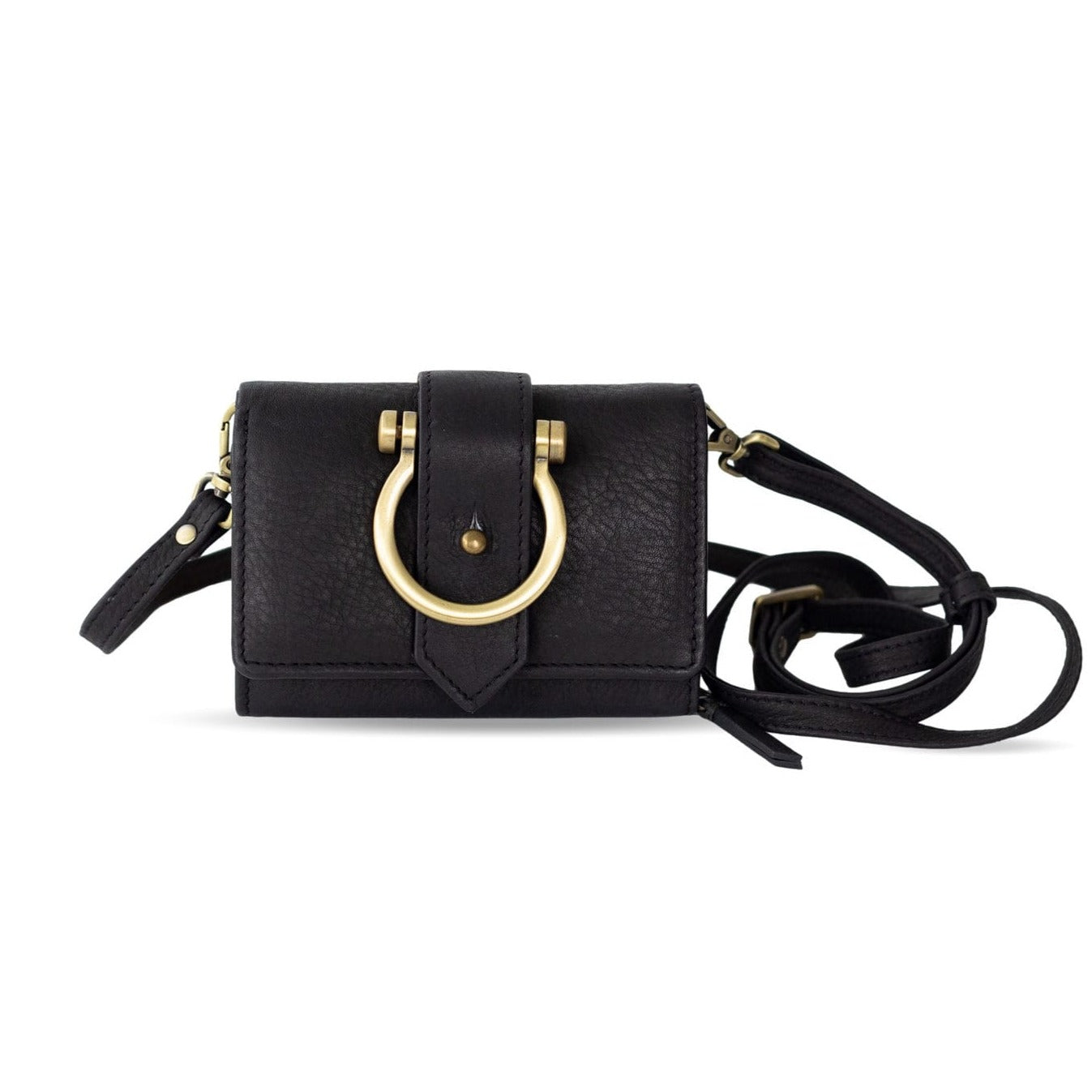 Felix Crossbody Wallet - Black Raw Leather | Sapahn.