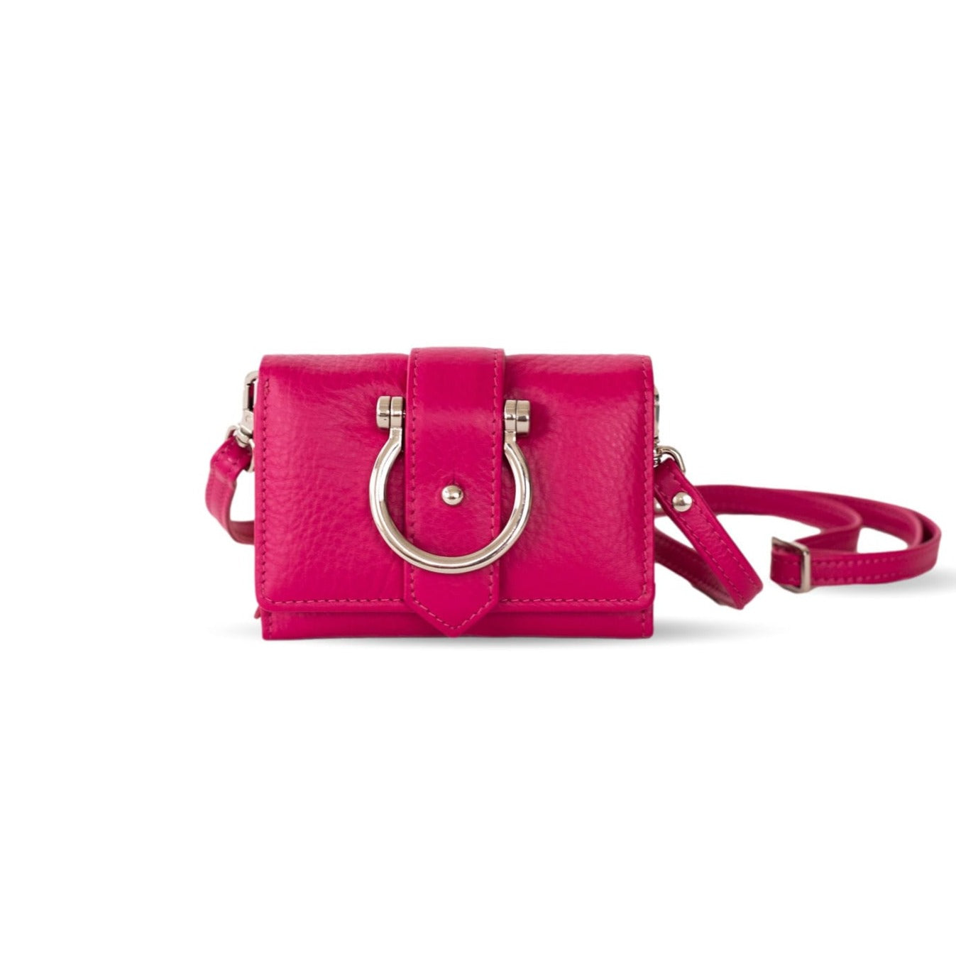 Felix Crossbody Wallet - Silver Fuchsia Oil Leather | Sapahn.