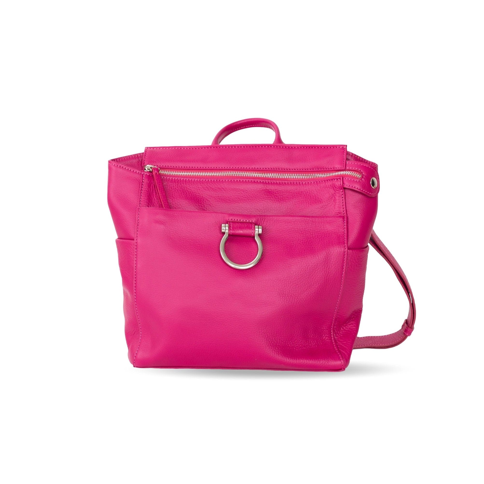 Natasha Mini Convertible Backpack and Crossbody Bag - Silver Fuchsia Oil Leather | Sapahn.