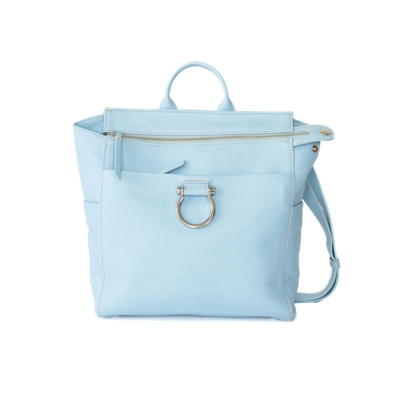 Natasha Mini Convertible Backpack and Crossbody Bag - Silver Sky Blue Oil Leather | Sapahn.