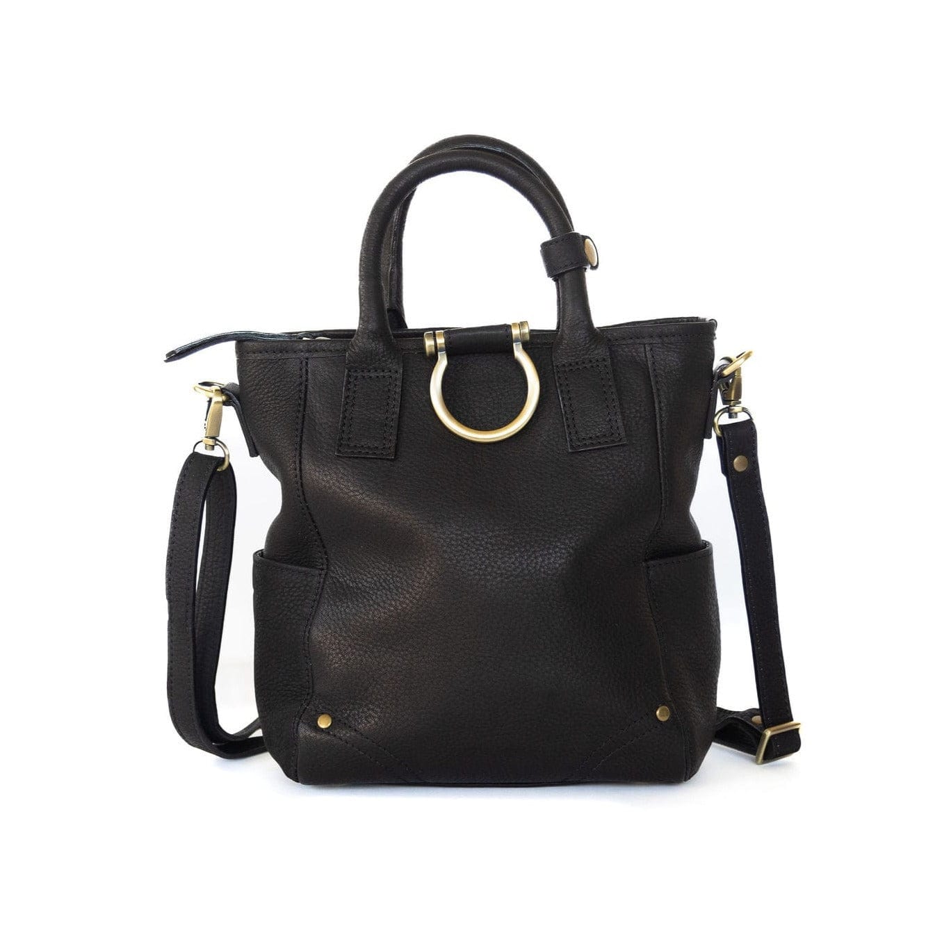 Chloe Mini Convertible Backpack and Crossbody - Black Raw Leather | Sapahn.