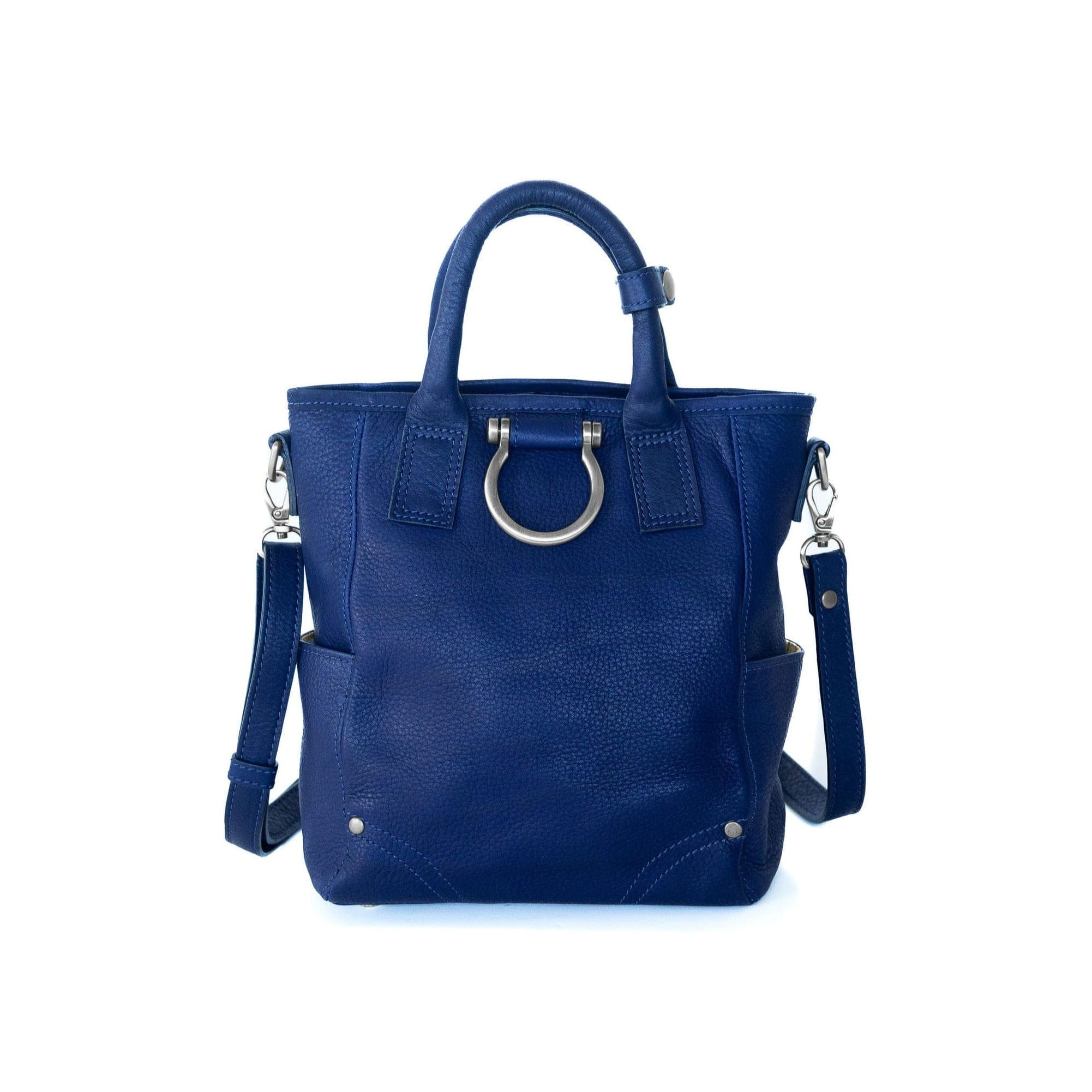 Chloe Mini Convertible Backpack and Crossbody - Silver Navy Raw Leather | Sapahn.