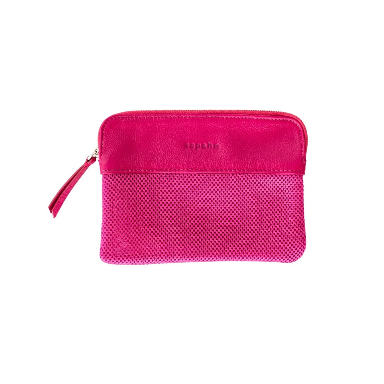 Roxcy Mesh Pouch - Silver Fuchsia Oil Leather Fuchsia Mesh | Sapahn.