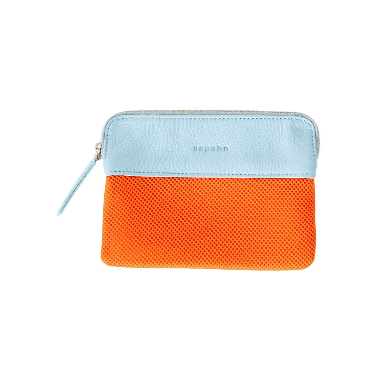 Roxcy Mesh Pouch - Silver Sky Blue Oil Leather Orange Mesh | Sapahn.