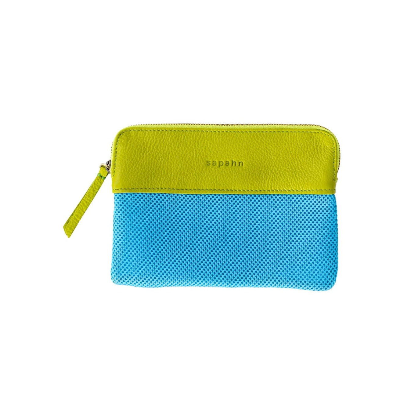 Roxcy Mesh Pouch - Lime Oil Leather Teal Mesh | Sapahn.