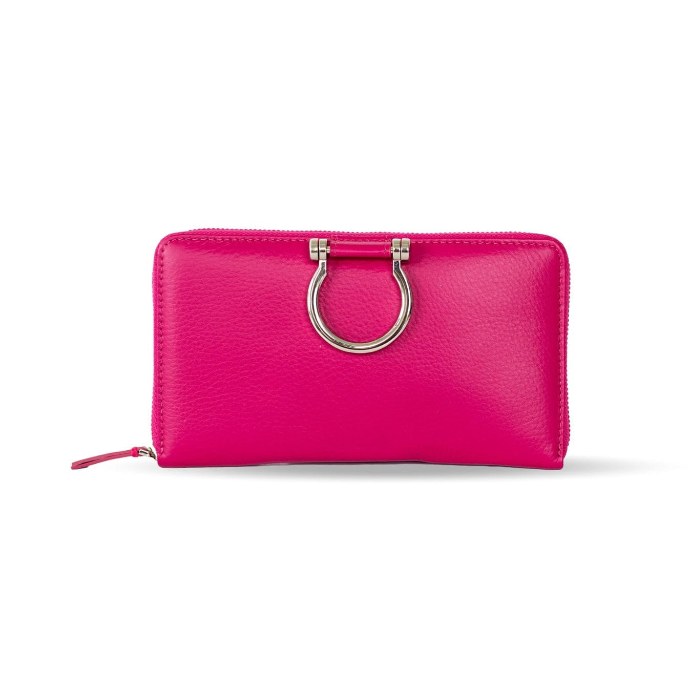 Winnie Jo XL Wallet and Crossbody - Silver Fuchsia Oil Leather | Sapahn.