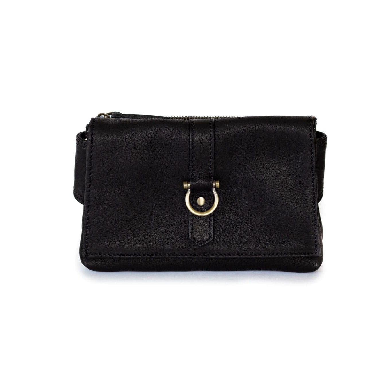 Sarah Ann Crossbody Belt Bag - Black Raw Leather | Sapahn.