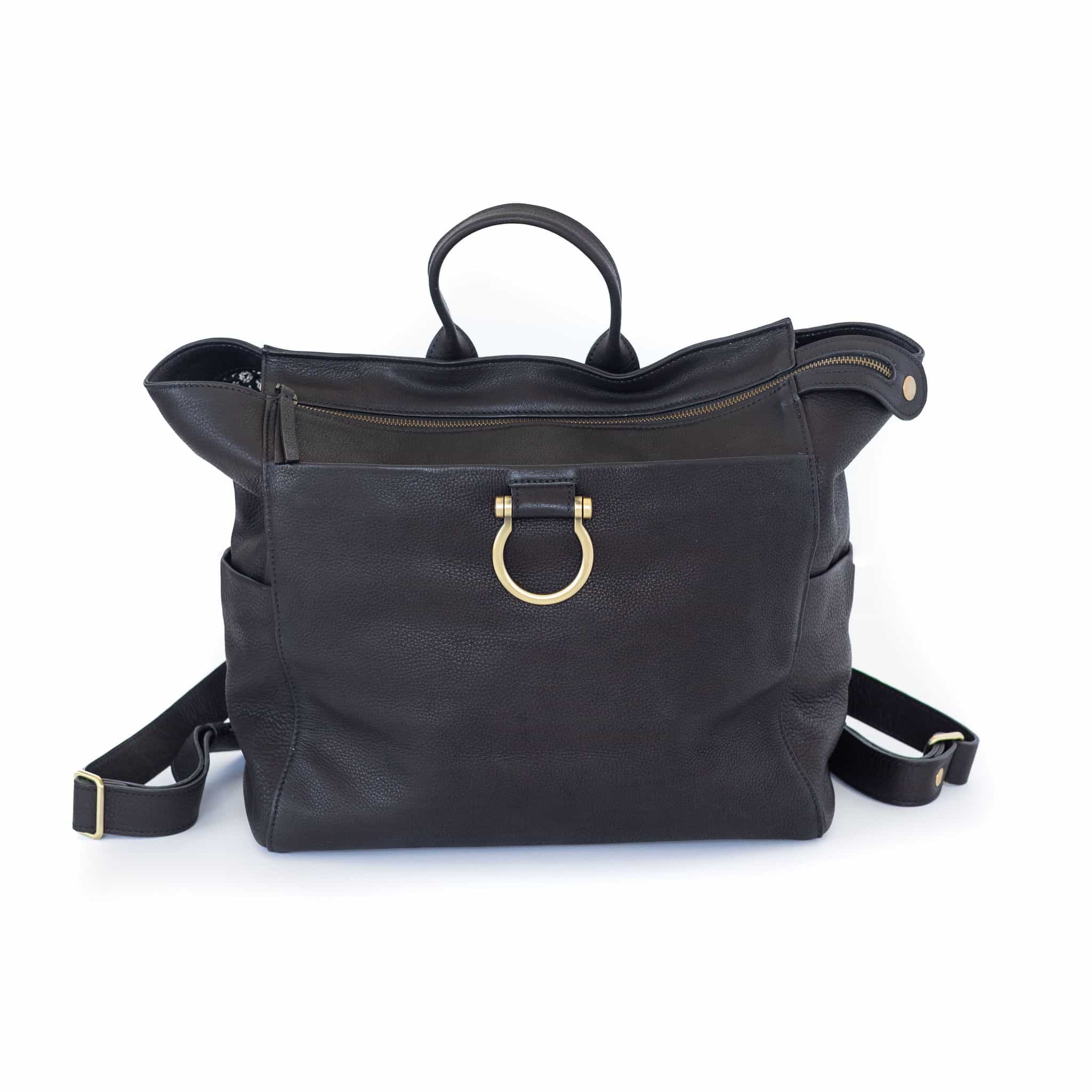Natasha Convertible Backpack and Crossbody Bag - Black Raw Leather | Sapahn.