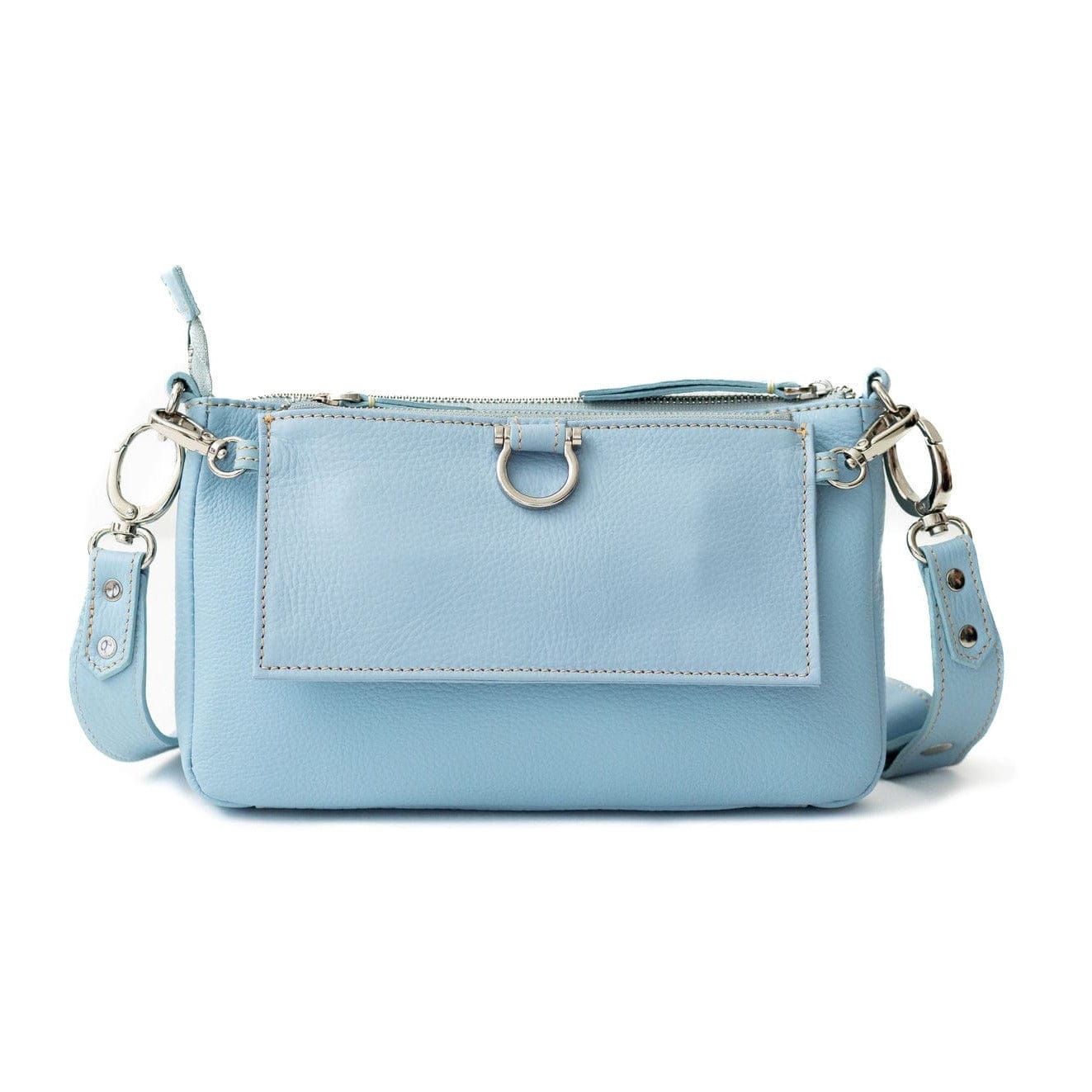 AE Crossbody Wristlet Wallet - Silver Sky Blue Oil Leather | Sapahn.