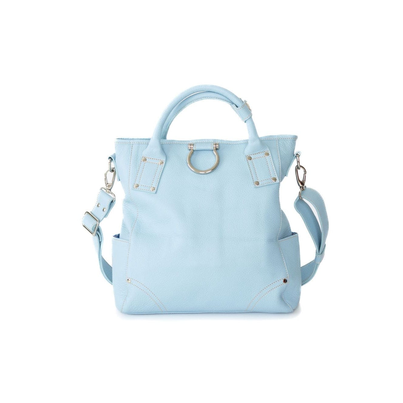 Chloe Convertible Backpack and Crossbody Bag - Silver Sky Blue Oil Leather | Sapahn.