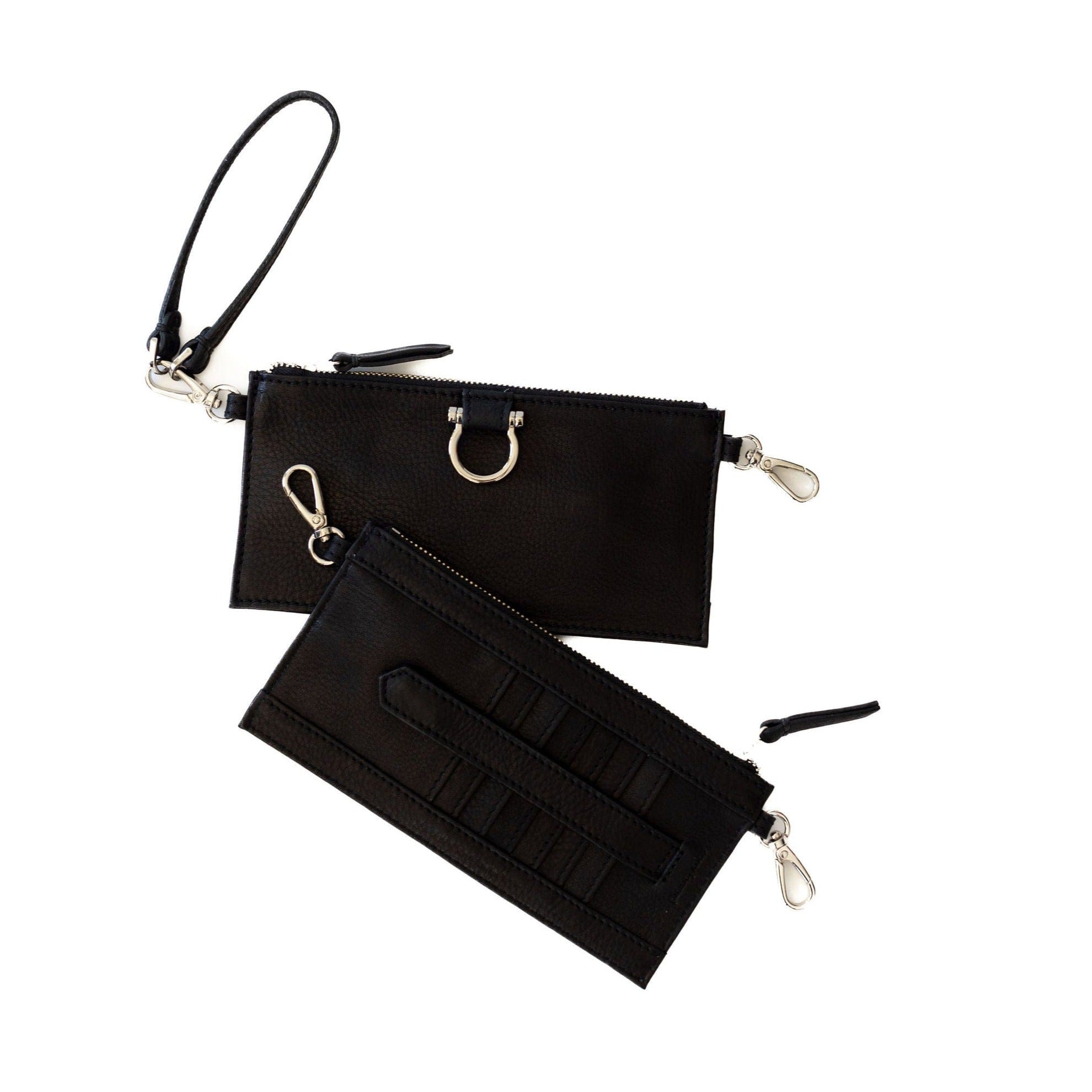 Evelyn Wristlet Wallet - Silver Black Raw Leather | Sapahn.