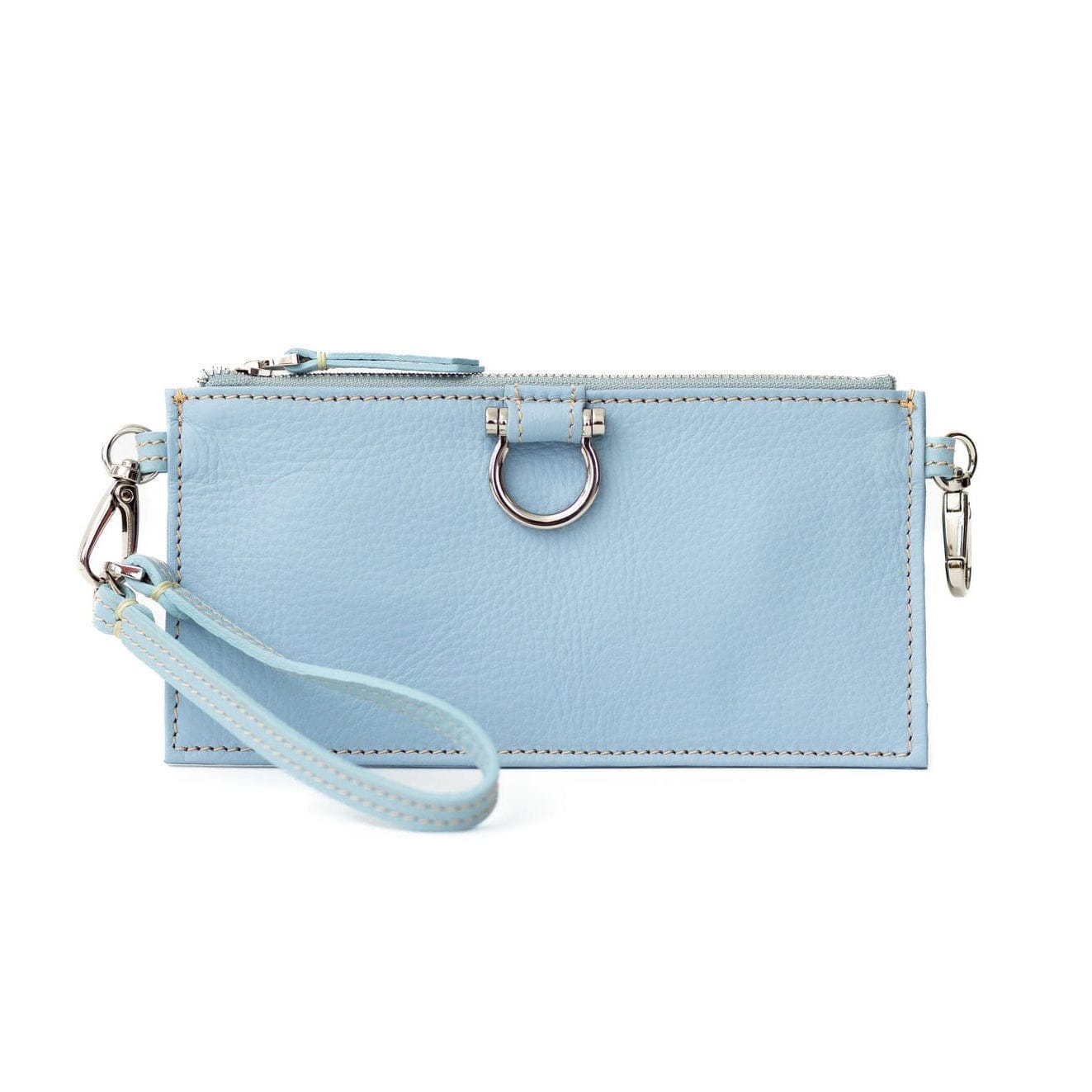 Evelyn Wristlet Wallet - Silver Sky Blue Oil Leather | Sapahn.