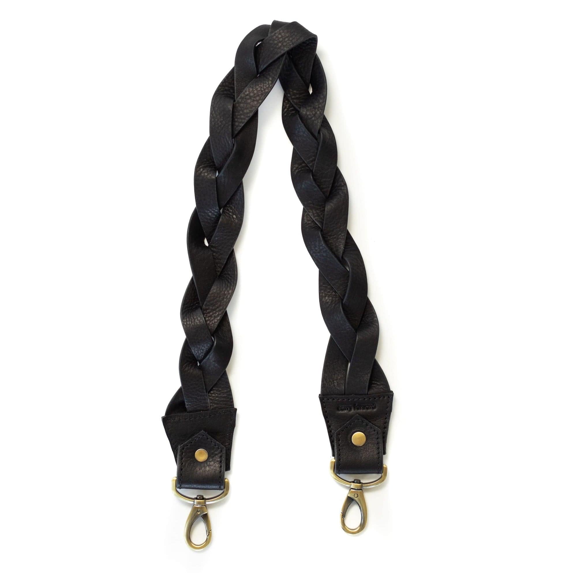 Iris Woven Shoulder Strap - Black Raw Leather | Sapahn.