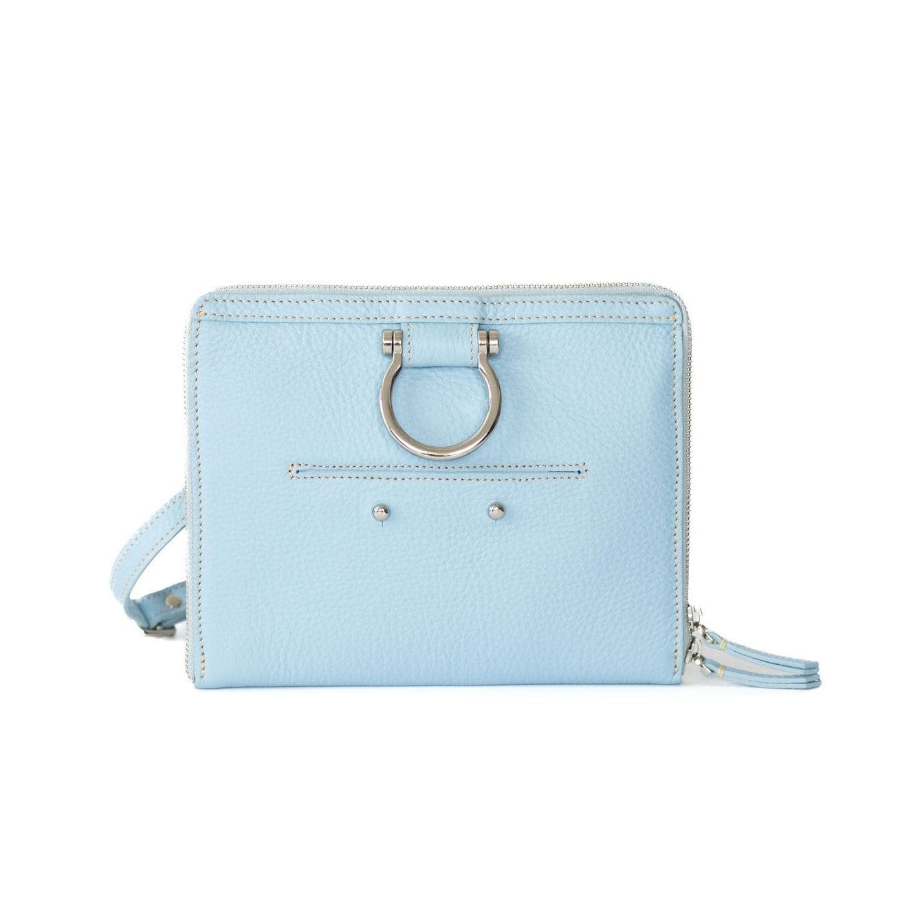 M Mini Crossbody - Silver Sky Blue Oil Leather | Sapahn.
