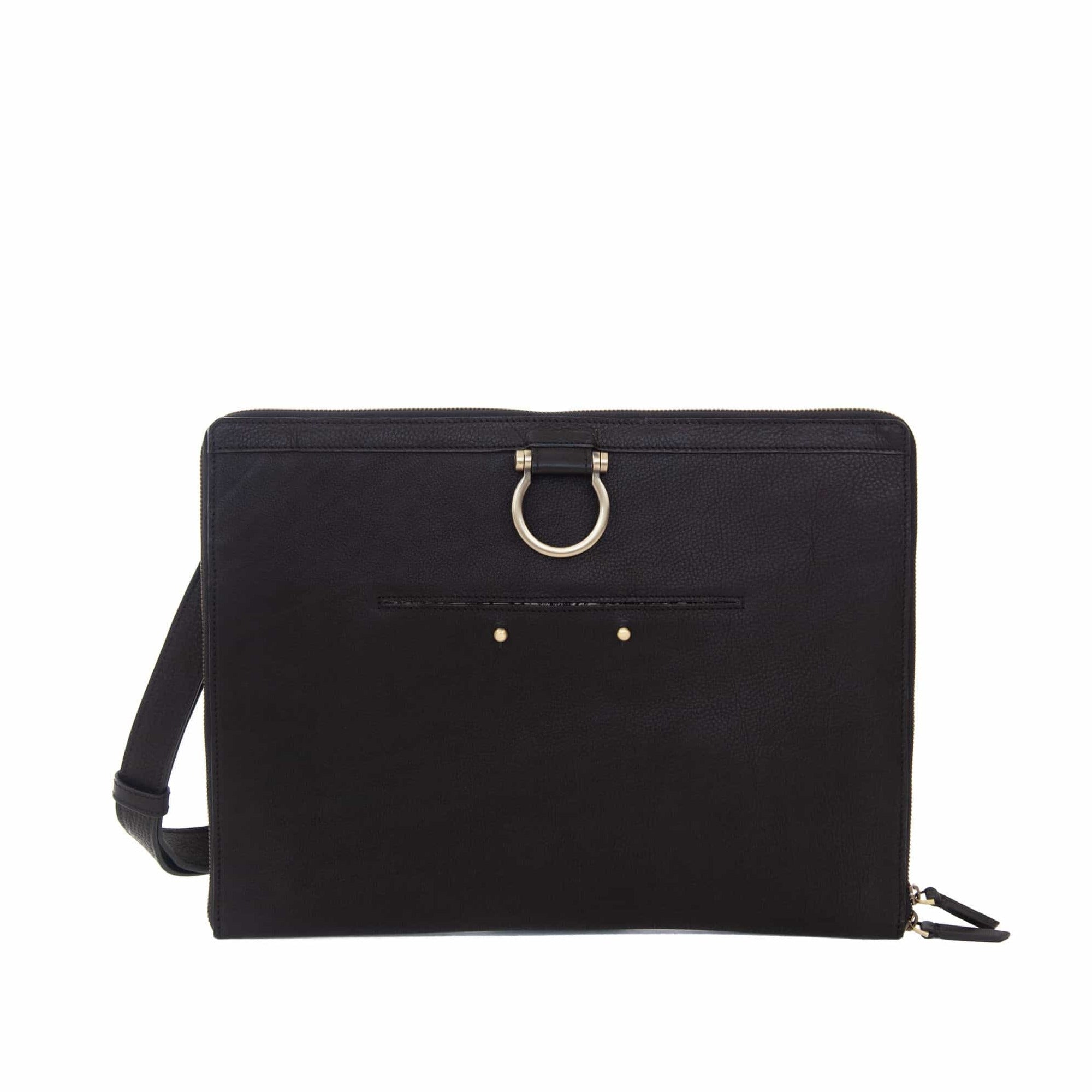 M Large Crossbody - Black Raw Leather | Sapahn.