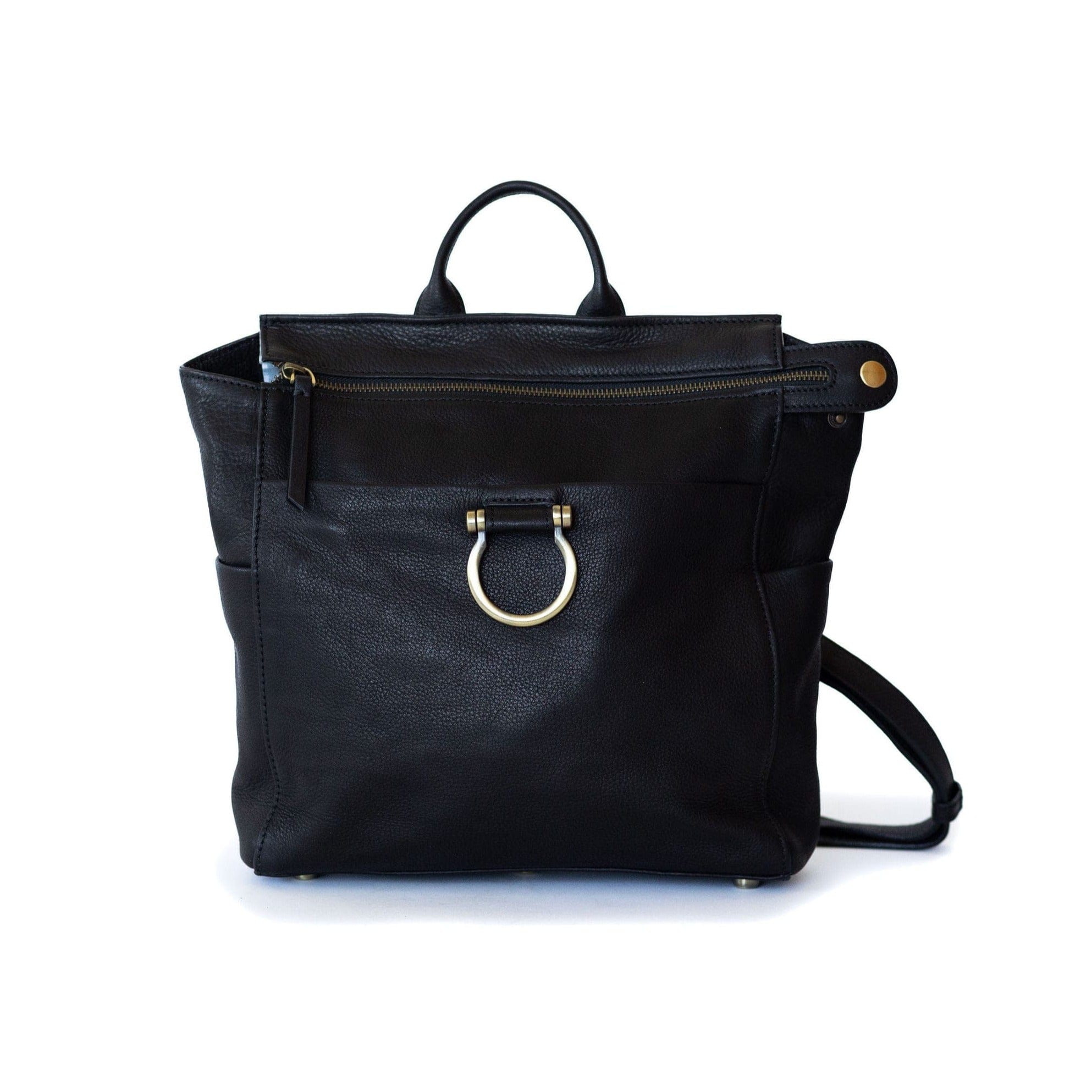 Natasha Mini Convertible Backpack and Crossbody Bag - Black Raw Leather | Sapahn.
