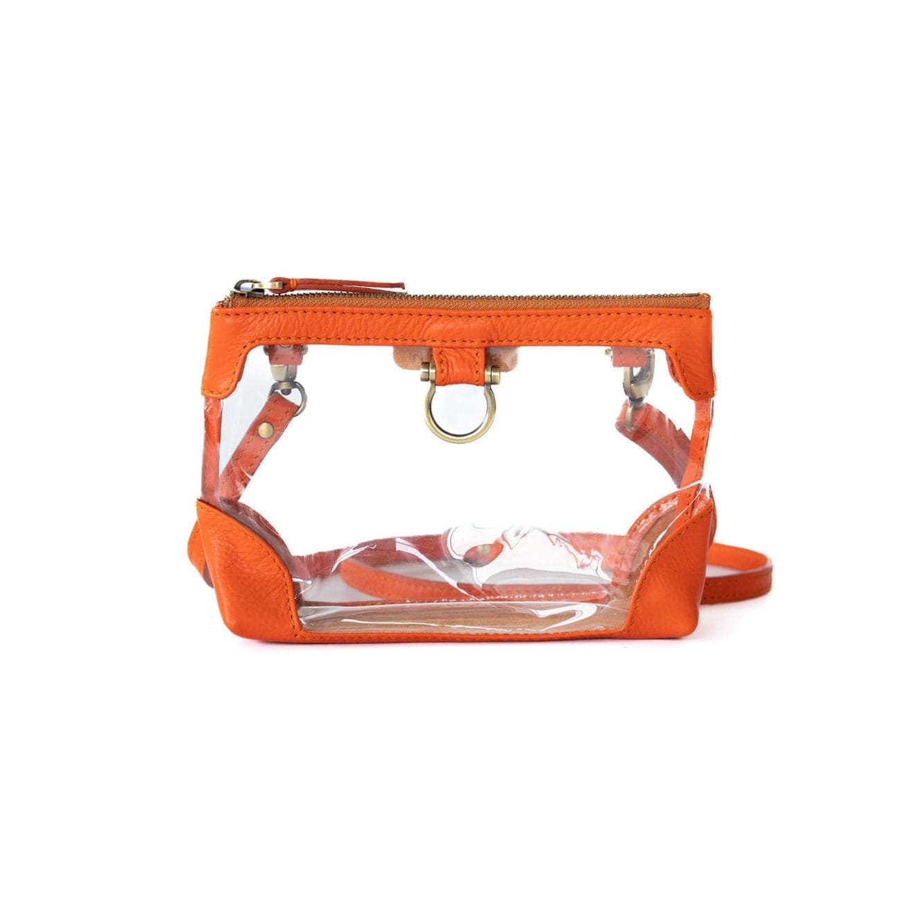 Sharon Mini Clear Crossbody - Orange Oil Leather | Sapahn.