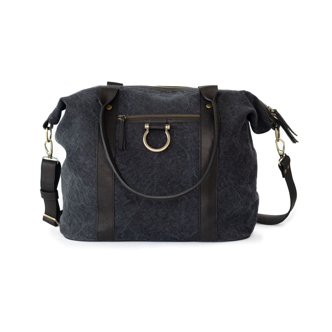 So Honey Canvas Weekender - Black Canvas Black Raw Leather | Sapahn.